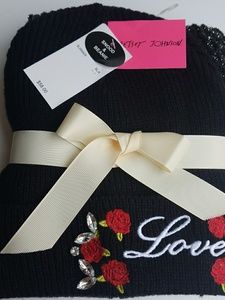 Betsey Johnson Roses & Thorns Beanie and Scarf Set